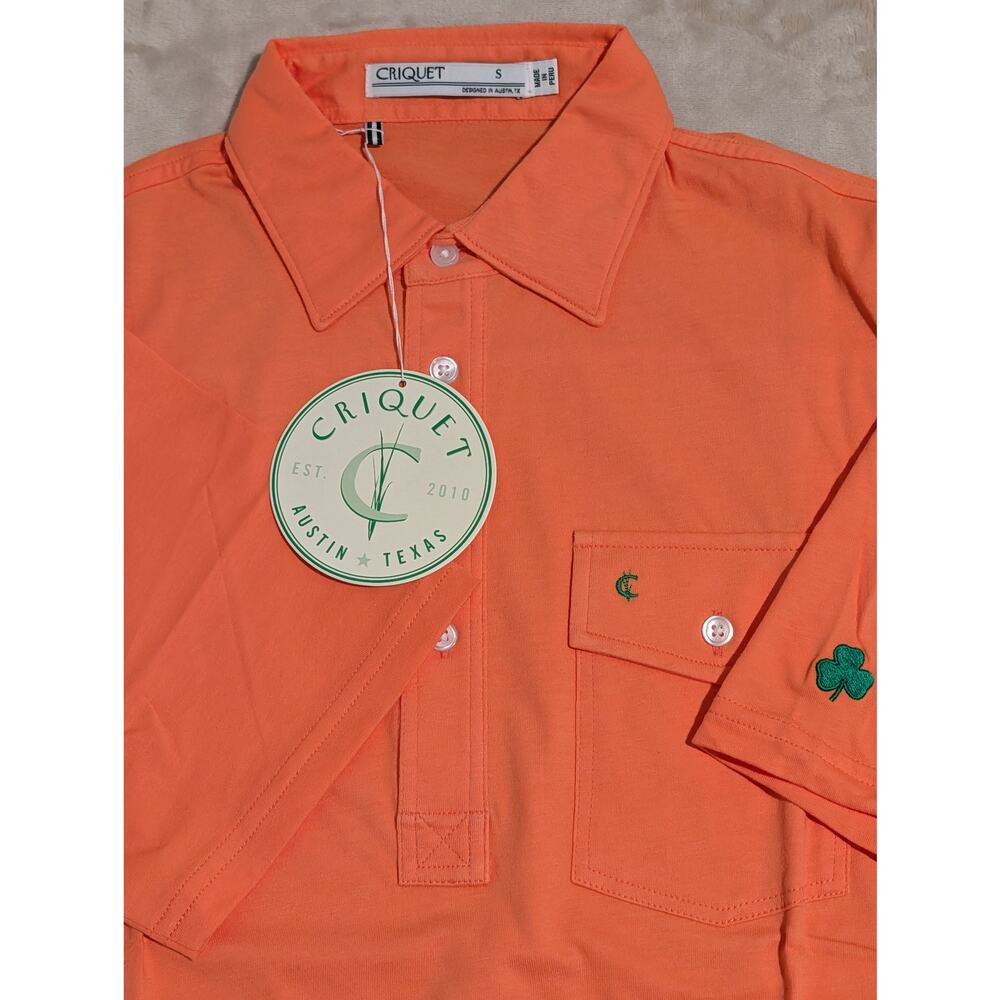 Criquet Mens Players Polo Shirt Orange Small Embroidered Organic Cotton Golf NWT